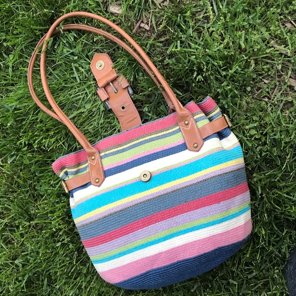 Womens Multicolored Straw Tote - Picture 3 of 7